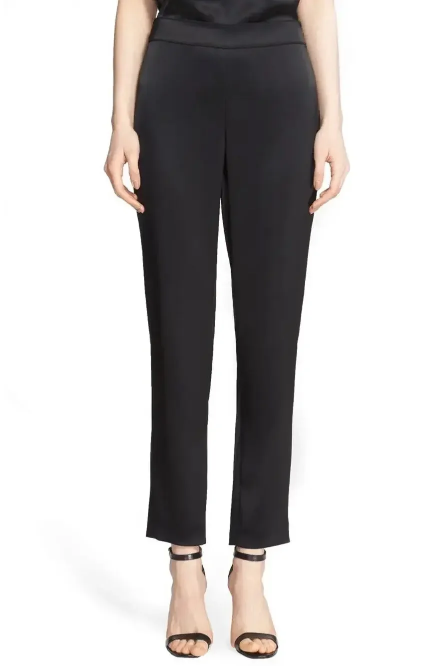 St. John (16) Emma Black Satin Ankle Pants NWT Minimalist Office Quiet Luxury
